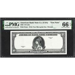 1929 10 Unit American Bank Note Co. "Test Note" PMG Gem Uncirculated 66EPQ