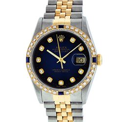 Rolex Men's Two Tone Steel & Gold Diamond & Sapphire Oyster Perpetual Datejust Watch