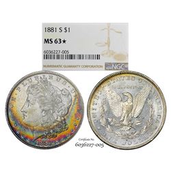 1881-S $1 Morgan Silver Dollar Coin NGC MS63* Star Amazing Toning