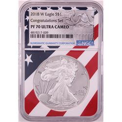 2018-W $1 Proof American Silver Eagle Coin NGC PF70 Ultra Cameo Congratulations Flag