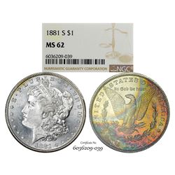 1881-S $1 Morgan Silver Dollar Coin NGC MS62 Amazing Toning