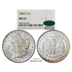1884-O $1 Morgan Silver Dollar Coin NGC MS63 CAC Great Toning