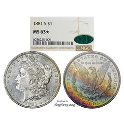 1881-S $1 Morgan Silver Dollar Coin NGC MS63* Star CAC Amazing Toning
