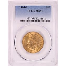 1914-S $10 Indian Head Eagle Gold Coin PCGS MS61