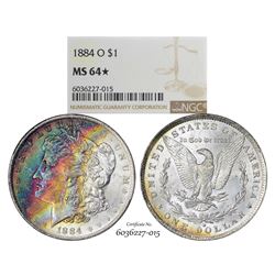 1884-O $1 Morgan Silver Dollar Coin NGC MS64* Star Amazing Toning