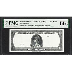 1929 10 Unit American Bank Note Co. "Test Note" PMG Gem Uncirculated 66EPQ
