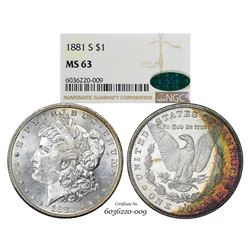 1881-S $1 Morgan Silver Dollar Coin NGC MS63 CAC Amazing Toning