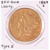 Image 1 : 1869-S Type 2 $20 Liberty Head Double Eagle Gold Coin
