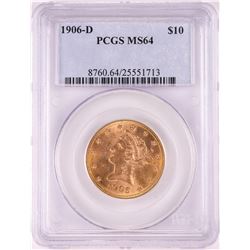 1906-D $10 Liberty Head Eagle Gold Coin PCGS MS64