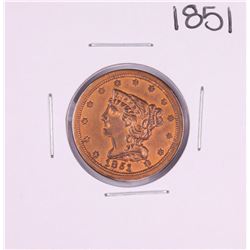 1851 Braided Hair Half Cent Coin
