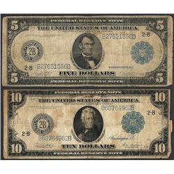 Lot of 1914 $5/$10 Federal Reserve Notes New York