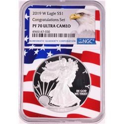 2019-W $1 Proof American Silver Eagle Coin NGC PF70 Ultra Cameo Congratulations Flag
