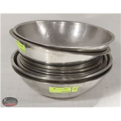 STACK OF 13 ASSORTED S/S MIXING BOWLS