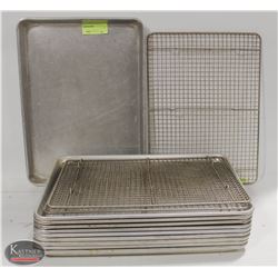 STACK OF 10 HALF SIZE ALUMINUM BUN PANS W/ COOLING