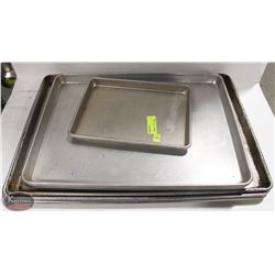 STACK OF 8 ASSORTED SIZES ALUMINUM BUN PANS