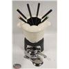 Image 1 : NEW IN BOX ENAMELED CAST IRON COMPLETE FONDUE SET