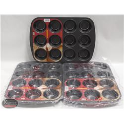 LOT OF 3 NEW AMCO 12 CUP NON-STICK MUFFIN PANS