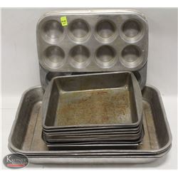 STACK OF 18 ASSORTED BAKING PANS