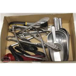 FLAT OF ASSORTED SCOOPS AND TONGS