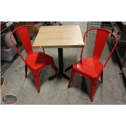 BAILIFF SEIZURE RESTAURANT TABLE W/ 2 RED METAL