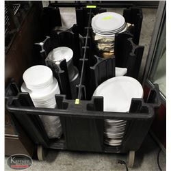 CAMBRO ROLLING DISH CART W/ HUNDREDS OF ASSORTED