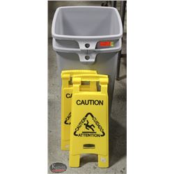BAILIFF SEIZURE 2 WASTEBINS W/ 2 WET FLOOR SIGNS