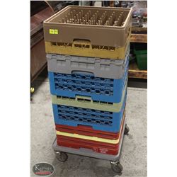 LOT OF 6 ASSORTED DISHTRAYS W/ DOLLY