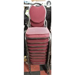 GROUP OF 10 STACKABLE PADDED METAL CHAIRS