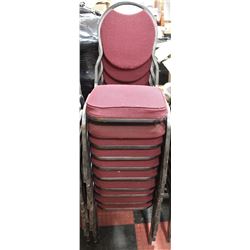 GROUP OF 10 STACKABLE PADDED METAL CHAIRS