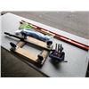 Image 1 : Small 4 wheel dolly, level garden tools and small vice
