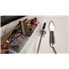 Image 2 : TOTE OF LARGE SHARPENING STONE, KNIVES AND MORE