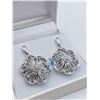 Image 2 : STERLING SILVER GENUINE DIAMOND FLORAL EARRINGS W/  APPRAISAL $1000, 14 DIAMONDS 0.08CTS