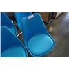 Image 8 : ROUND GLASSTOP METAL BASE DINING TABLE AND 4 BLUE METAL BASE CHAIRS