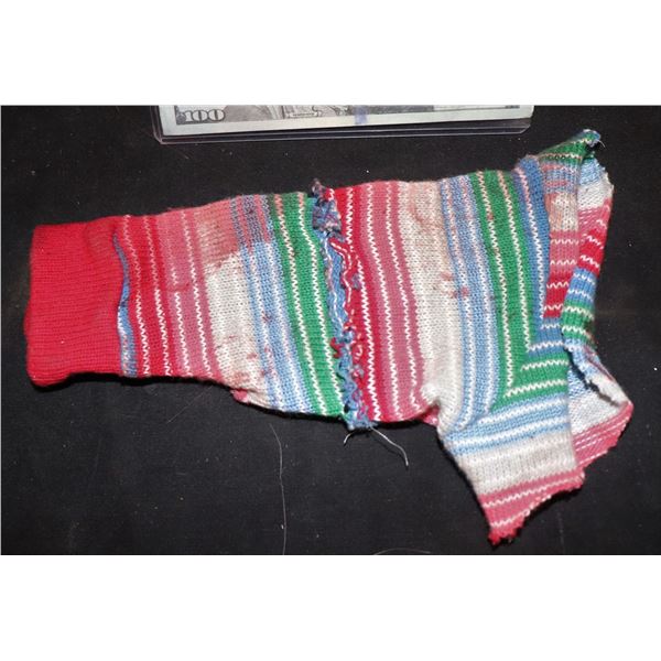 SEED OF CHUCKY BLOODY SLEEVE FROM SWEATER SCREEN USED IN CHOPPED UP DEATH SCENE