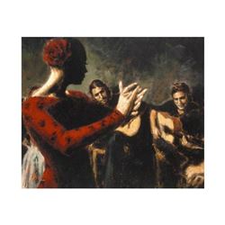 Fabian Perez, "Study Tablado Flamenco V" Hand Textured Limited Edition Giclee on Board. Hand Signed 