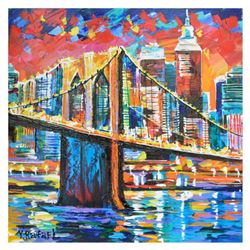 Yana Rafael, "The City Never Sleeps" Hand Signed Original Painting on Canvas with COA.