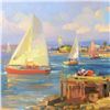 Image 2 : Ming Feng, "Boat Watchers" Original Oil Painting on Canvas, Hand Signed with Letter of Authenticity.