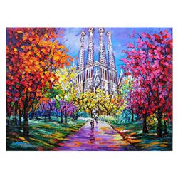 Yana Rafael, "A Day in Barcelona" Hand Signed Original Painting on Canvas with COA.