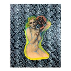 Steve Kaufman (1960-2010), "Pinup in Mask" Hand Signed and Numbered Limited Edition Hand Pulled silk