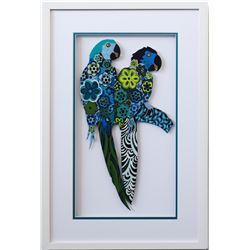Patricia Govezensky- Original Painting on Laser Cut Steel "Two Parrots XVII"