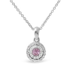 Natural 0.25 CTW Pink Sapphire & Diamond Necklace 14K White Gold - REF-31R5K