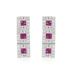 Natural 0.97 CTW Ruby & Diamond Earrings 18K White Gold - REF-95R4K