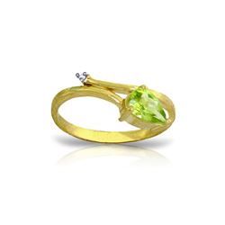 Genuine 0.83 ctw Peridot & Diamond Ring 14KT Yellow Gold - REF-40A5K