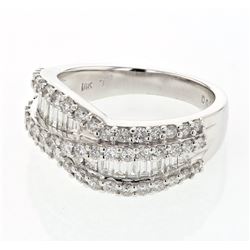 Natural 1.52 CTW Baguette & Diamond Ring 18K White Gold - REF-205X2T