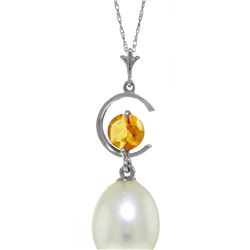 Genuine 4.5 ctw Pearl & Citrine Necklace 14KT White Gold - REF-20X5M