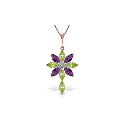 Genuine 2.0 ctw Peridot, Amethyst & Diamond Necklace 14KT Rose Gold - REF-47R4P