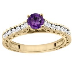 0.72 CTW Amethyst & Diamond Ring 14K Yellow Gold - REF-62A3X