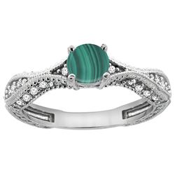 1.61 CTW Malachite & Diamond Ring 14K White Gold - REF-67W9F