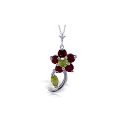 Genuine 0.87 ctw Peridot & Ruby Necklace 14KT White Gold - REF-26P9H