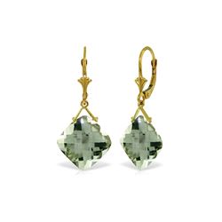 Genuine 17.5 ctw Green Amethyst Earrings 14KT Yellow Gold - REF-39A3K